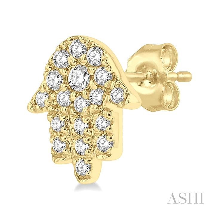 1/8 Ctw Hamsa Round cut Diamond Petite Fashion Earrings in 10K Yellow Gold