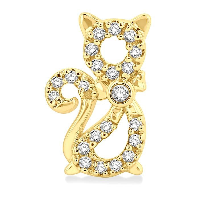 1/8 Ctw Petite Cat Motif Round Cut Diamond Fashion Stud Earrings in 10K Yellow Gold