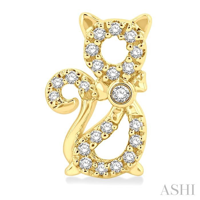 1/8 Ctw Petite Cat Motif Round Cut Diamond Fashion Stud Earrings in 10K Yellow Gold