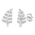 1/10 Ctw Fern Leaf Petite Round Cut Diamond Fashion Stud Earrings in 10K White Gold