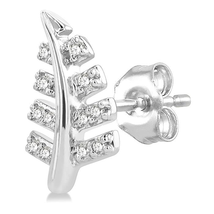 1/10 Ctw Fern Leaf Petite Round Cut Diamond Fashion Stud Earrings in 10K White Gold