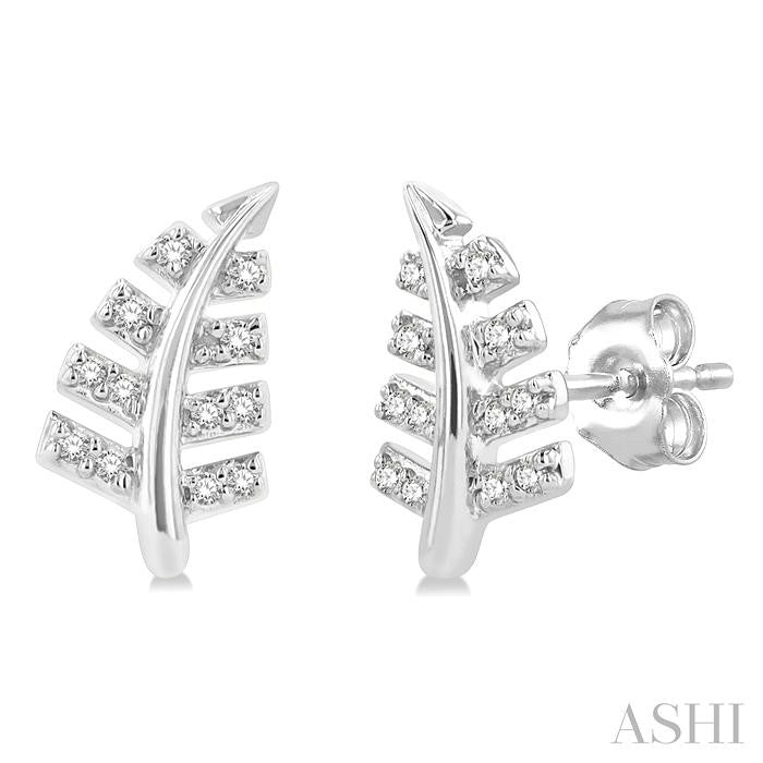 1/10 Ctw Fern Leaf Petite Round Cut Diamond Fashion Stud Earrings in 10K White Gold