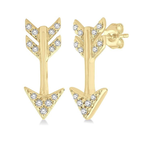 1/10 Ctw Petite Arrow Round Cut Diamond Fashion Stud Earrings in 10K Yellow Gold