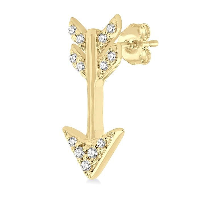 1/10 Ctw Petite Arrow Round Cut Diamond Fashion Stud Earrings in 10K Yellow Gold