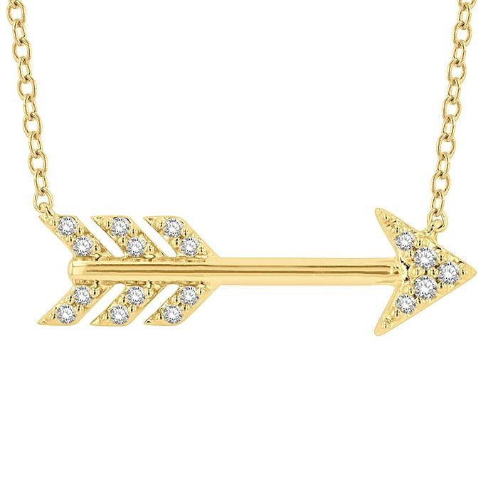 1/10 Ctw Arrow Petite Round Cut Diamond Fashion Pendant With Chain in 10K Yellow Gold