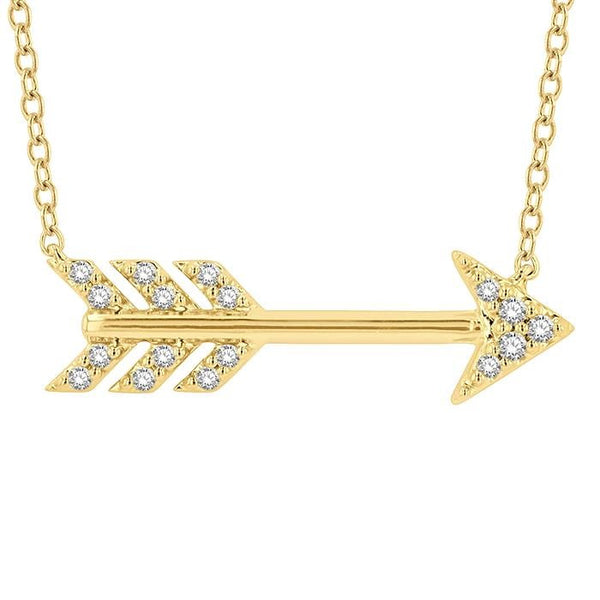 1/10 Ctw Arrow Petite Round Cut Diamond Fashion Pendant With Chain in 10K Yellow Gold