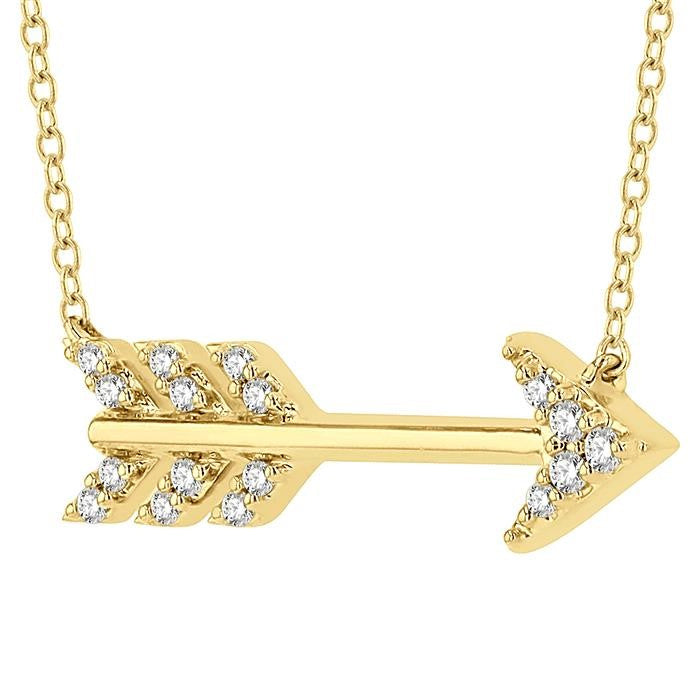 1/10 Ctw Arrow Petite Round Cut Diamond Fashion Pendant With Chain in 10K Yellow Gold