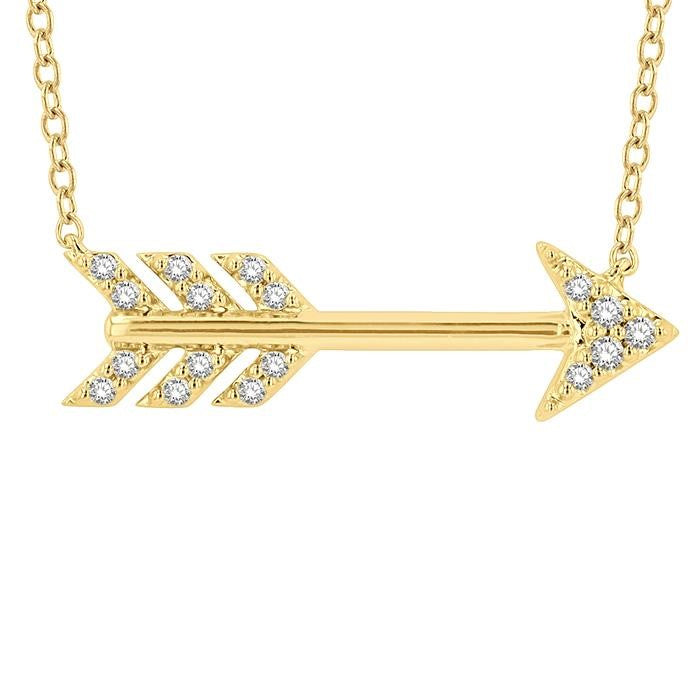 1/10 Ctw Arrow Petite Round Cut Diamond Fashion Pendant With Chain in 10K Yellow Gold