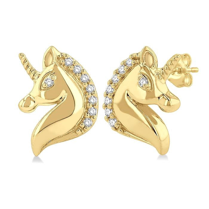 1/20 Ctw Petite Unicorn Round Cut Diamond Fashion Stud Earrings in 10K Yellow Gold