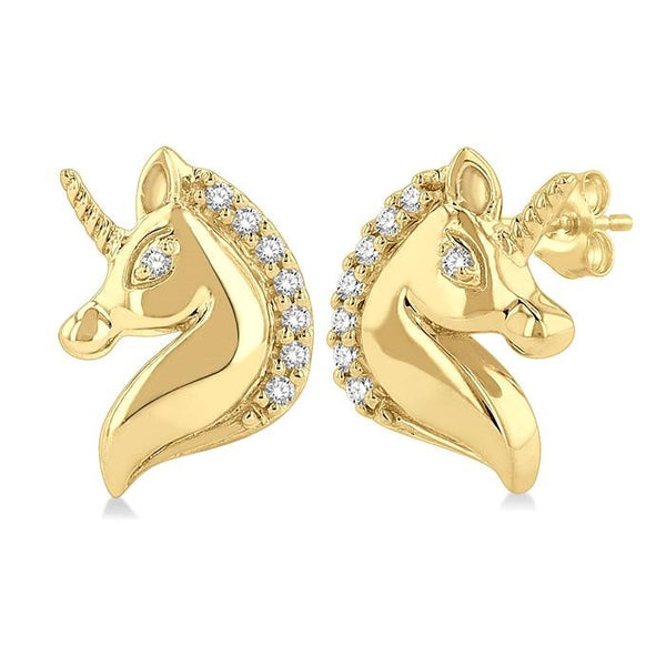 1/20 Ctw Petite Unicorn Round Cut Diamond Fashion Stud Earrings in 10K Yellow Gold