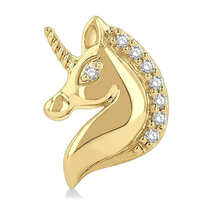 1/20 Ctw Petite Unicorn Round Cut Diamond Fashion Stud Earrings in 10K Yellow Gold