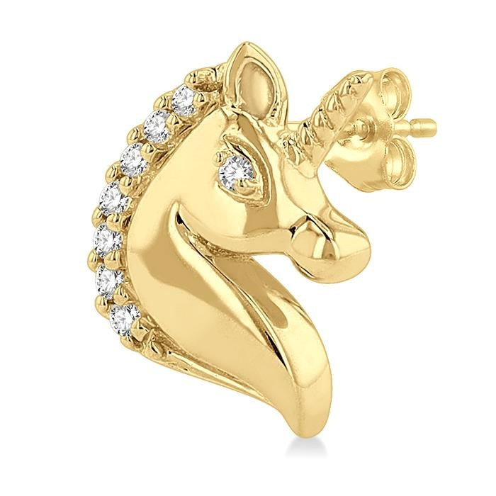 1/20 Ctw Petite Unicorn Round Cut Diamond Fashion Stud Earrings in 10K Yellow Gold