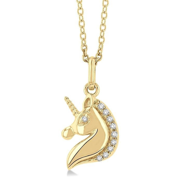 1/20 Ctw Petite Unicorn Round Cut Diamond Fashion Pendant With Chain in 10K Yellow Gold