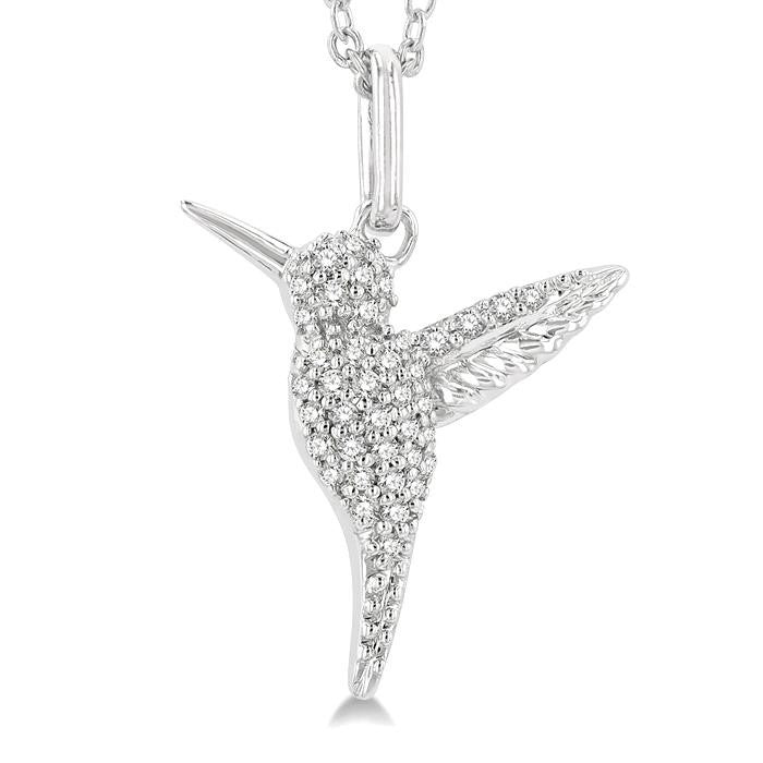 1/6 Ctw Petite Hummingbird Round Cut Diamond Fashion Pendant With Chain in 10K White Gold