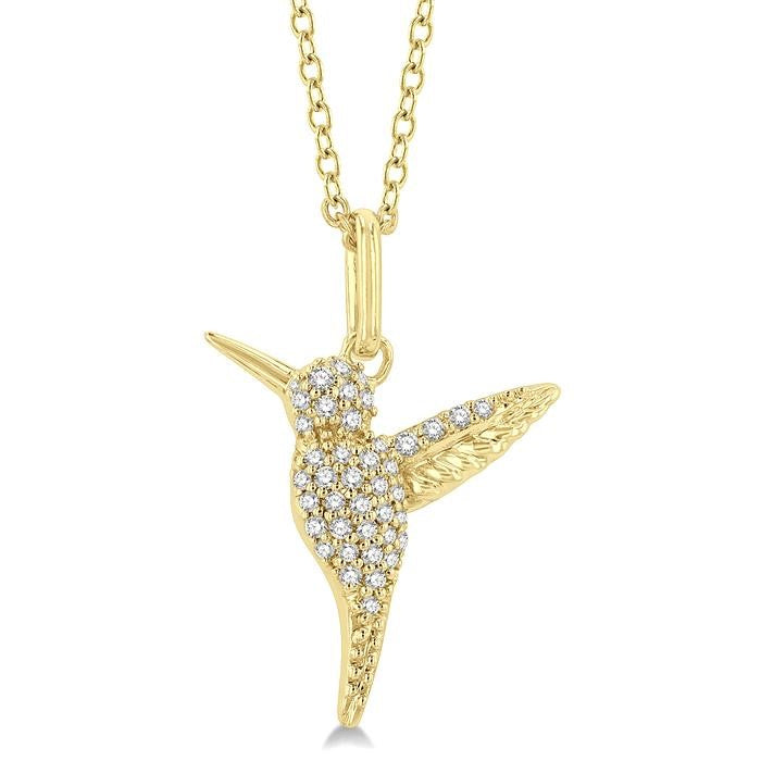1/6 Ctw Petite Hummingbird Round Cut Diamond Fashion Pendant With Chain in 10K Yellow Gold