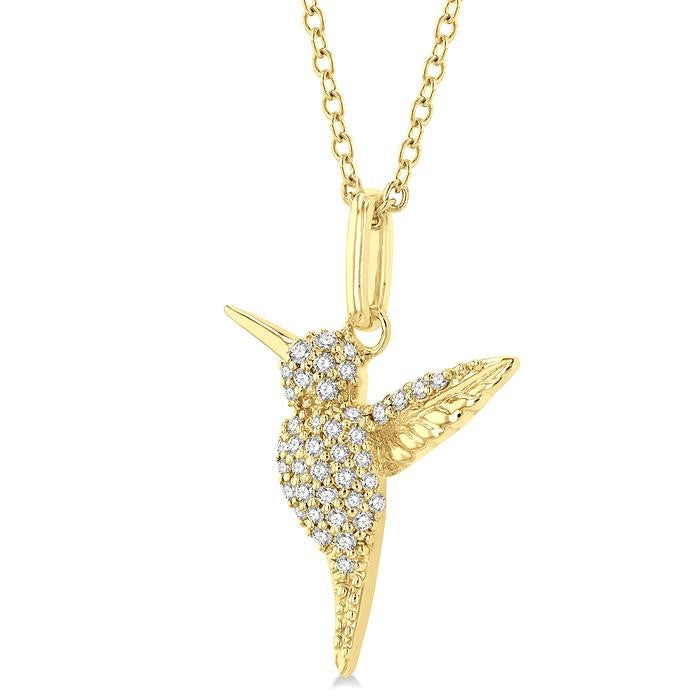 1/6 Ctw Petite Hummingbird Round Cut Diamond Fashion Pendant With Chain in 10K Yellow Gold