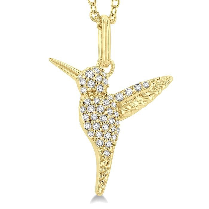 1/6 Ctw Petite Hummingbird Round Cut Diamond Fashion Pendant With Chain in 10K Yellow Gold