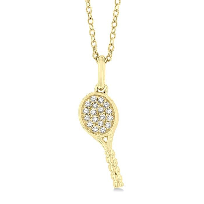 1/10 Ctw Petite Tennis Racket Round Cut Diamond Fashion Pendant With Chain in 10K Yellow Gold
