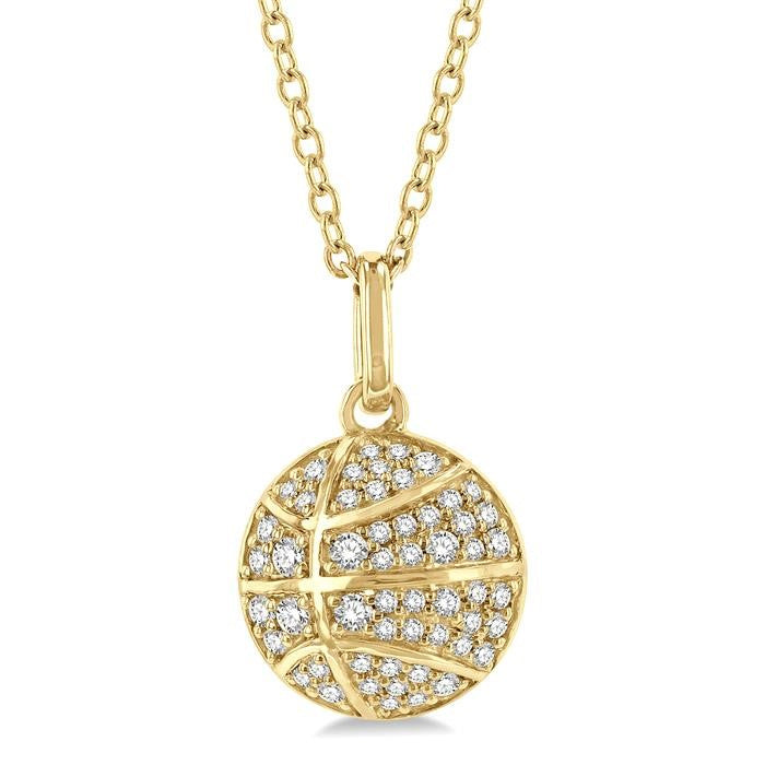 1/4 Ctw Petite Basketball Round Cut Diamond Fashion Pendant With Chain in 10K Yellow Gold