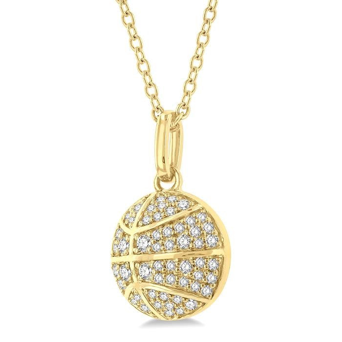 1/4 Ctw Petite Basketball Round Cut Diamond Fashion Pendant With Chain in 10K Yellow Gold
