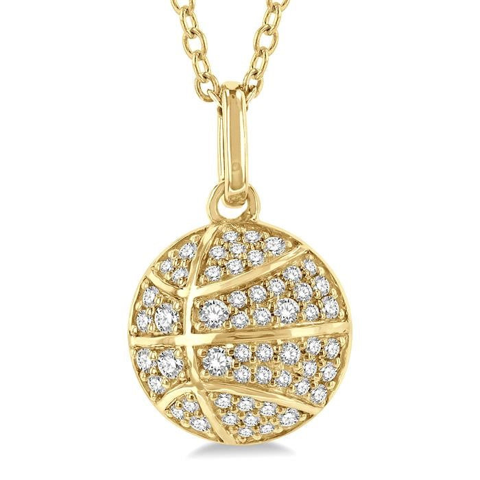 1/4 Ctw Petite Basketball Round Cut Diamond Fashion Pendant With Chain in 10K Yellow Gold