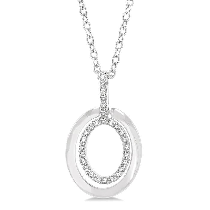 1/10 Ctw Petite Twin Oval Round Cut Diamond Fashion Pendant With Chain in 10K White Gold