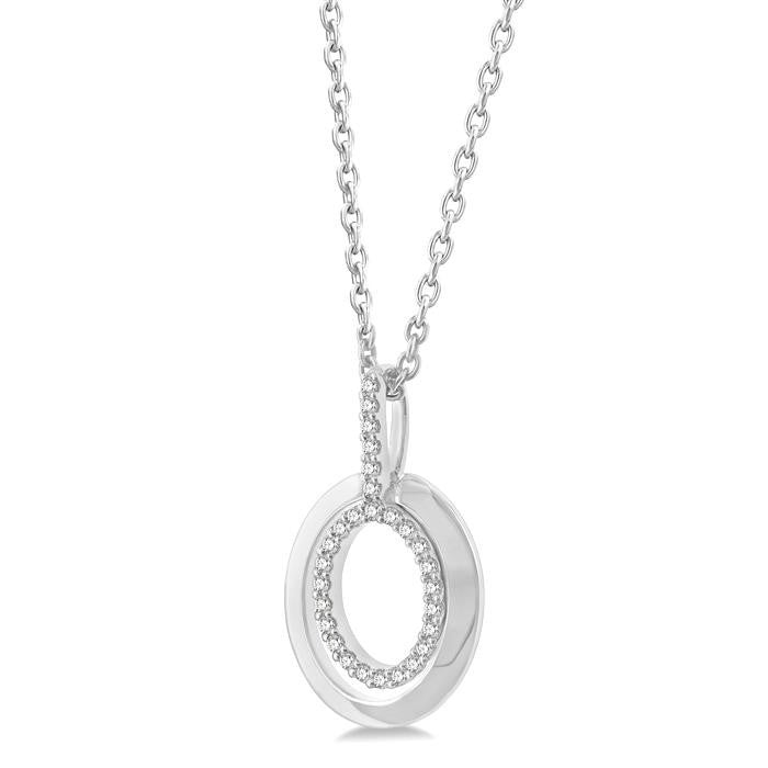 1/10 Ctw Petite Twin Oval Round Cut Diamond Fashion Pendant With Chain in 10K White Gold