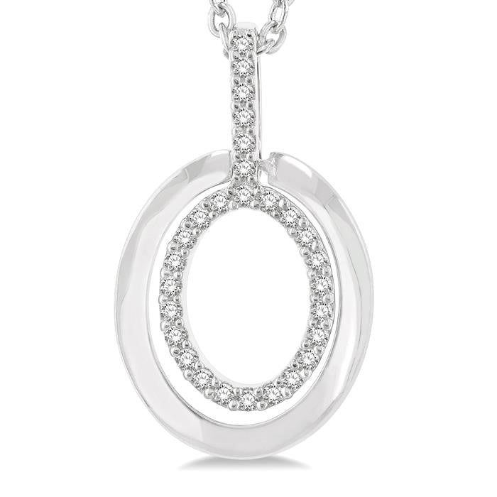 1/10 Ctw Petite Twin Oval Round Cut Diamond Fashion Pendant With Chain in 10K White Gold