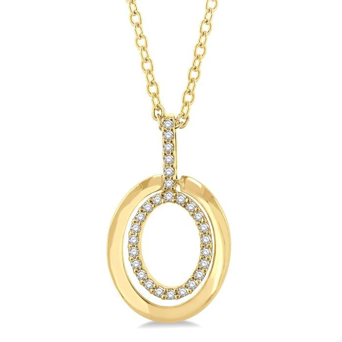 1/10 Ctw Petite Twin Oval Round Cut Diamond Fashion Pendant With Chain in 10K Yellow Gold