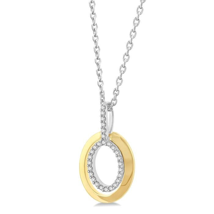 1/10 Ctw Petite Twin Oval Round Cut Diamond Fashion Pendant With Chain in 10K Yellow Gold