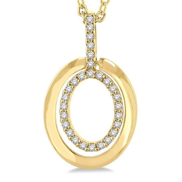 1/10 Ctw Petite Twin Oval Round Cut Diamond Fashion Pendant With Chain in 10K Yellow Gold
