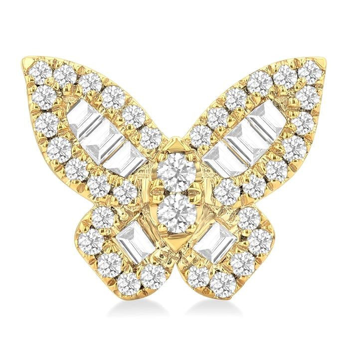 1/2 Ctw Butterfly Petite Baguette and Round Cut Diamond Butterfly Petite Fashion Stud Earrings in 14K Yellow Gold