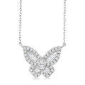 1/3 Ctw Petite Butterfly Baguette and Round Cut Diamond Fashion Pendant With Chain in 14K White Gold