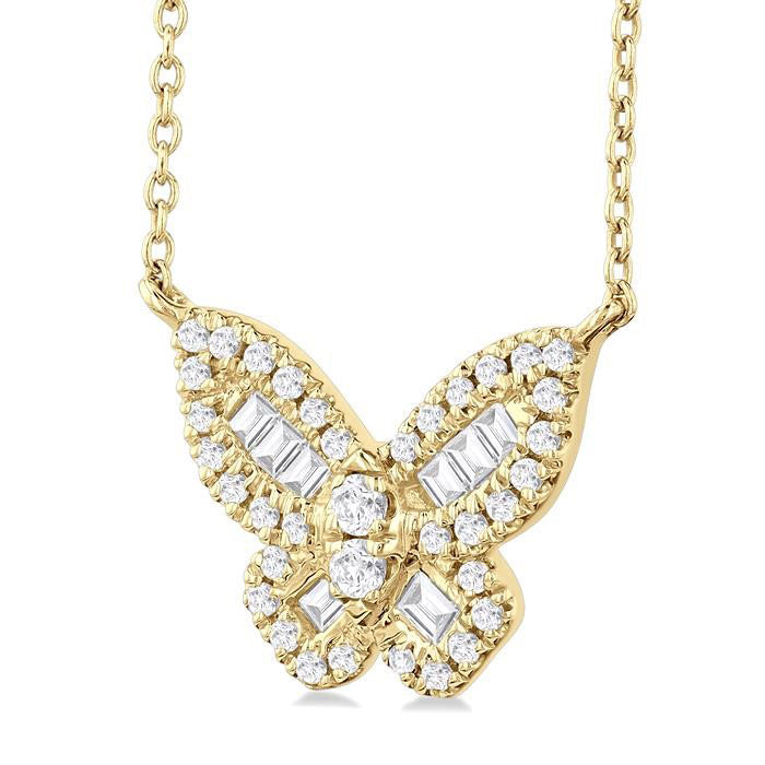 Sable Jasper Butterfly Petite Baguette Diamond Fashion Pendant
