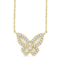 1/3 Ctw Petite Butterfly Baguette and Round Cut Diamond Fashion Pendant With Chain in 10K Yellow Gold