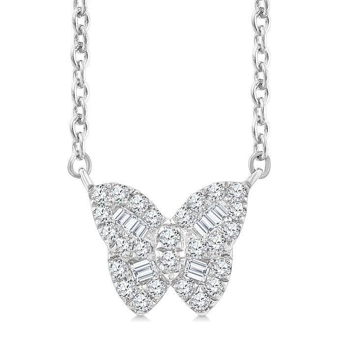 Deneuve Wisteria Butterfly Petite Baguette Diamond Fashion Pendant