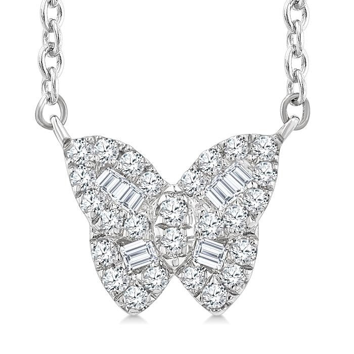 Deneuve Wisteria Butterfly Petite Baguette Diamond Fashion Pendant