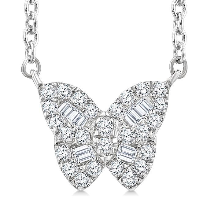 Deneuve Wisteria Butterfly Petite Baguette Diamond Fashion Pendant