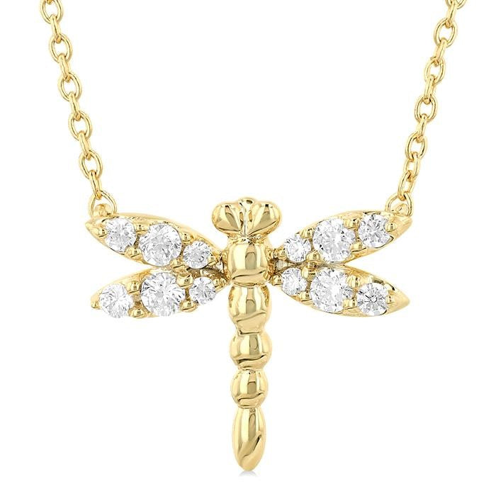 1/6 Ctw Petite Dragonfly Round Cut Diamond Fashion Pendant With Chain in 10K Yellow Gold