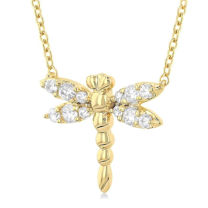 1/6 Ctw Petite Dragonfly Round Cut Diamond Fashion Pendant With Chain in 10K Yellow Gold