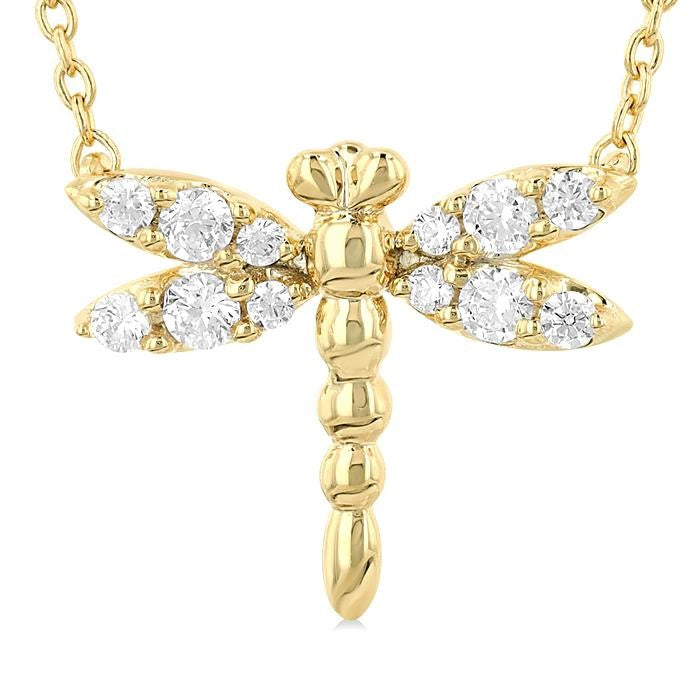 1/6 Ctw Petite Dragonfly Round Cut Diamond Fashion Pendant With Chain in 10K Yellow Gold