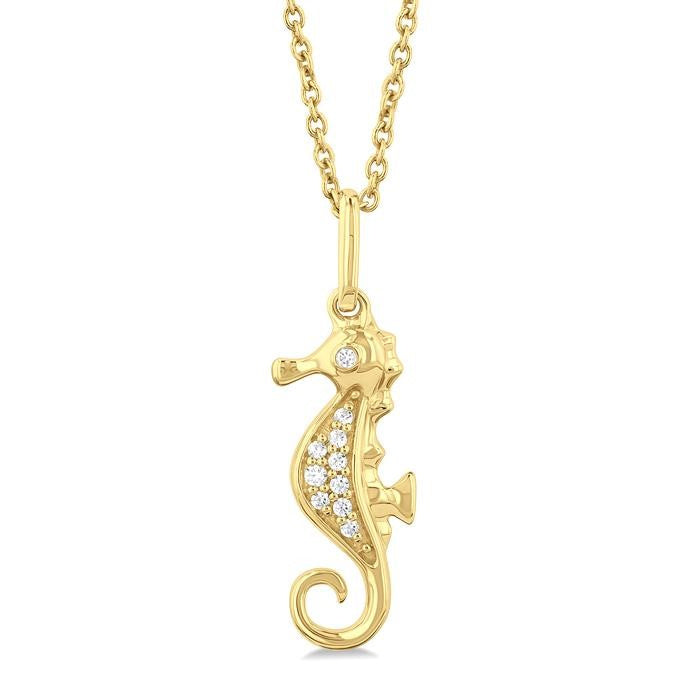 1/20 Ctw Petite Seahorse Round Cut Diamond Fashion Pendant With Chain in 10K Yellow Gold