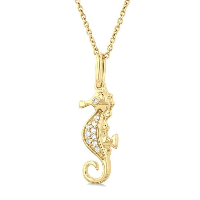 1/20 Ctw Petite Seahorse Round Cut Diamond Fashion Pendant With Chain in 10K Yellow Gold