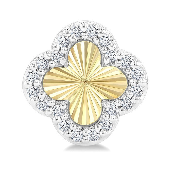 1/8 Ctw Petite Fluted Clover Round Cut Diamond Pirouette Fashion Stud Earrings in 10K Yellow and White Gold