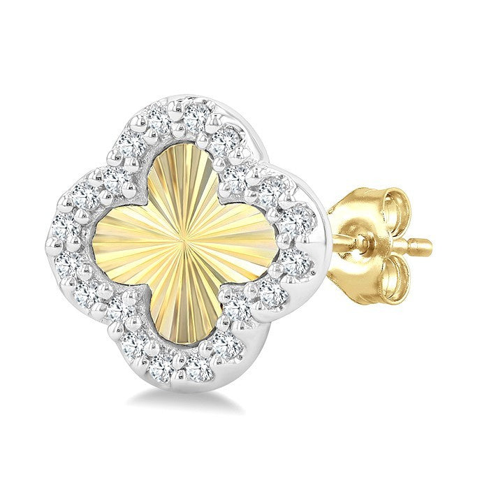 1/8 Ctw Petite Fluted Clover Round Cut Diamond Pirouette Fashion Stud Earrings in 10K Yellow and White Gold