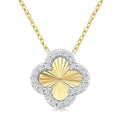 1/10 Ctw Fluted Clover Round Cut Diamond Pirouette Petite Pendant in 10K Yellow and White Gold with Chain