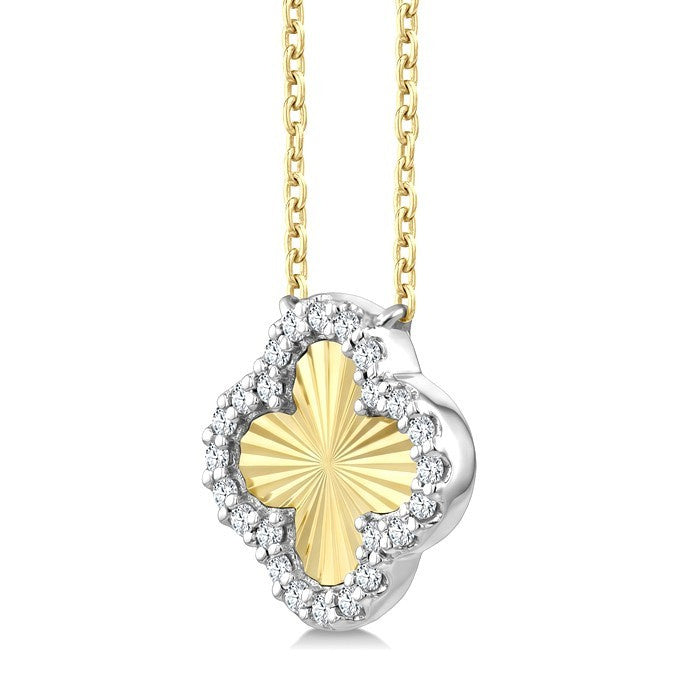 1/10 Ctw Fluted Clover Round Cut Diamond Pirouette Petite Pendant in 10K Yellow and White Gold with Chain