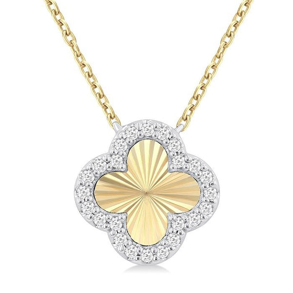 1/10 Ctw Fluted Clover Round Cut Diamond Pirouette Petite Pendant in 10K Yellow and White Gold with Chain