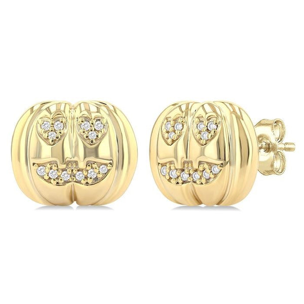1/10 Ctw Petite Pumpkin Round Cut Diamond Fashion Earrings in 10K Yellow Gold