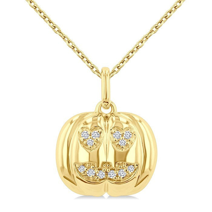 1/20 Ctw Petite Pumpkin Round Cut Diamond Fashion Pendant With Chain in 10K Yellow Gold